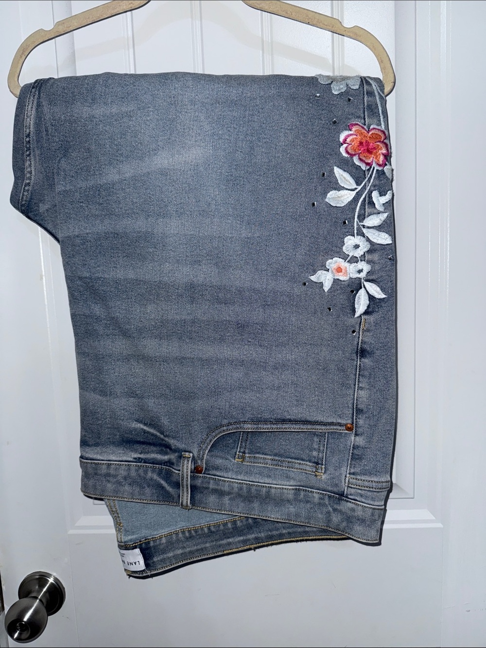 Lane Bryant Cropped Wide-Leg Jeans with Pink and Orange Floral Embroidery